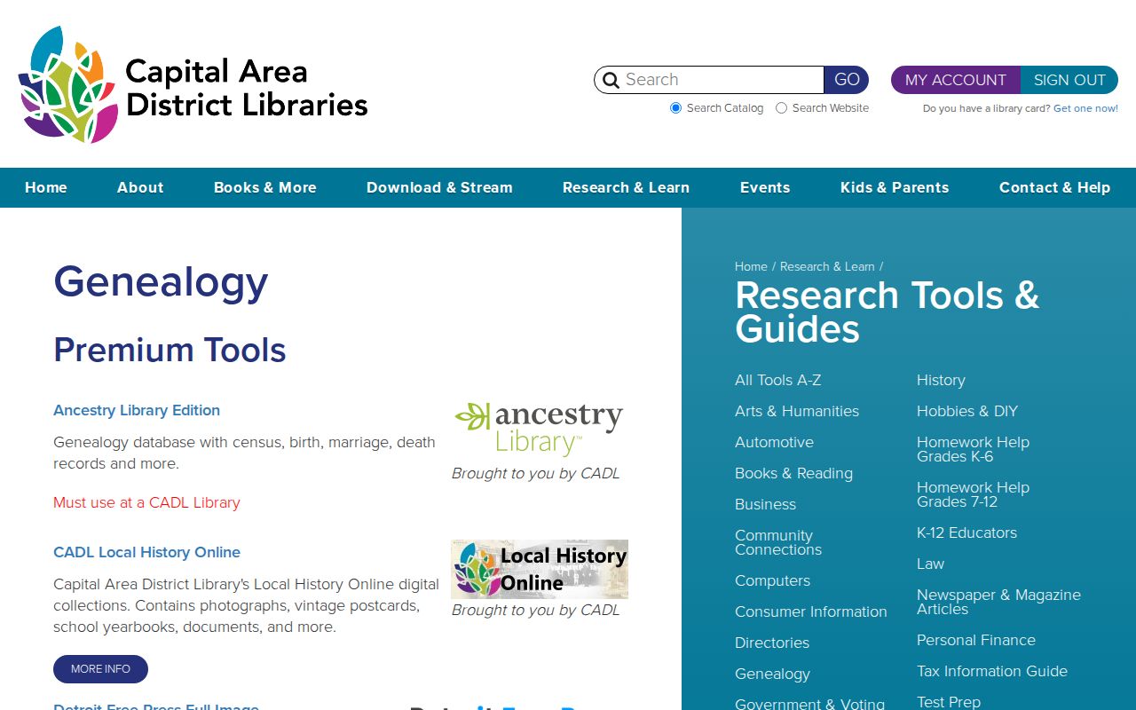 Ingham city directory genealogy database access through CADL