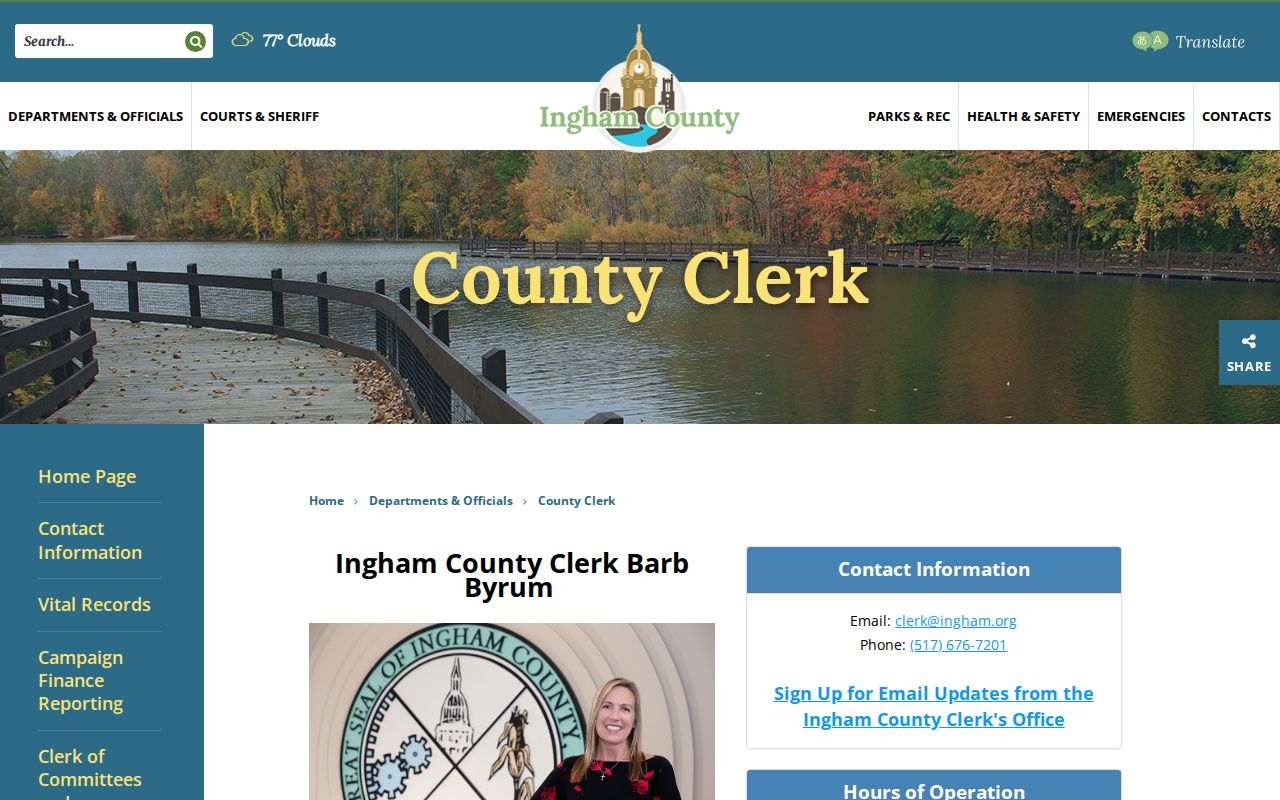 Ingham County residents directory County Clerk office