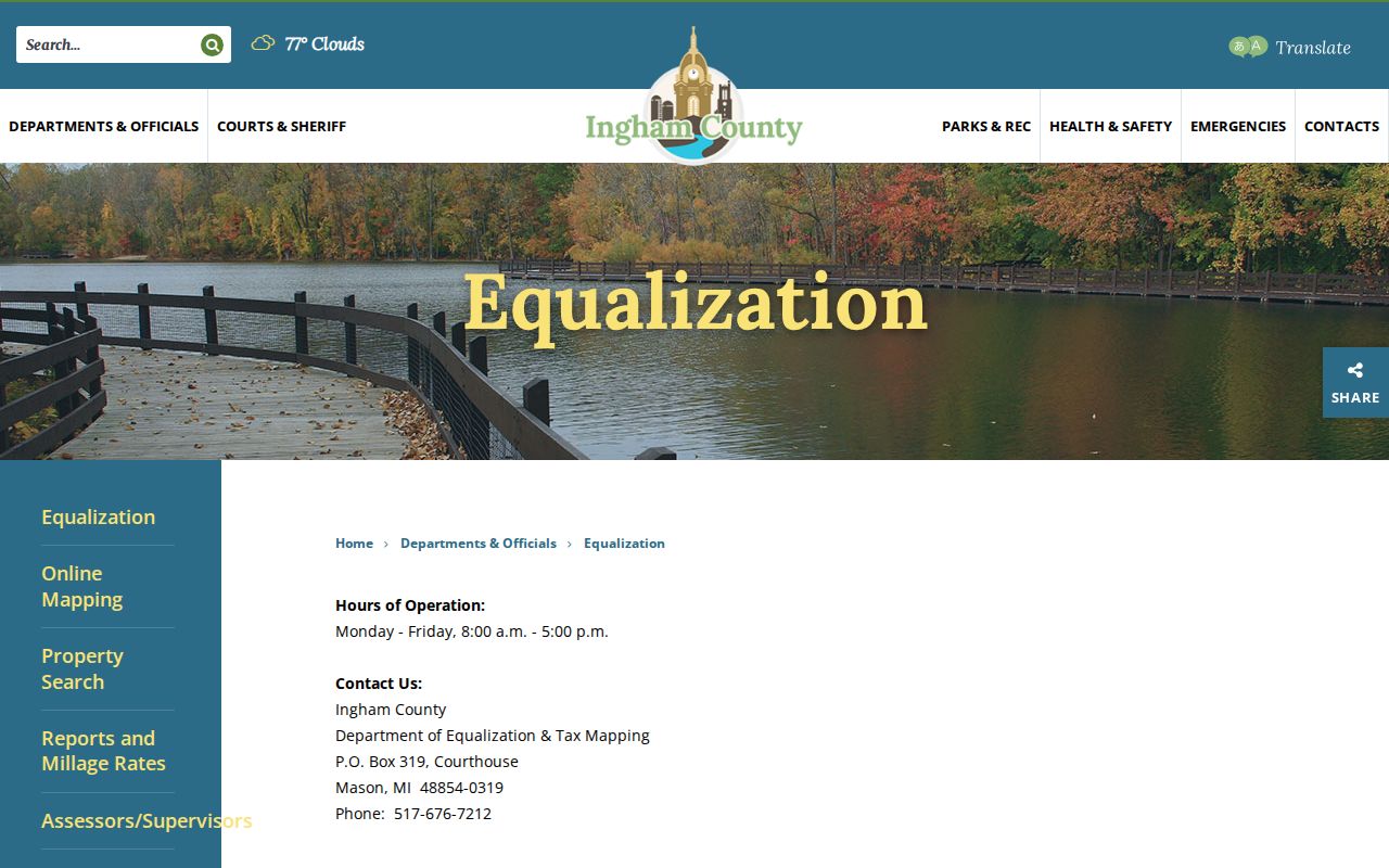 Ingham County street directory Equalization office page