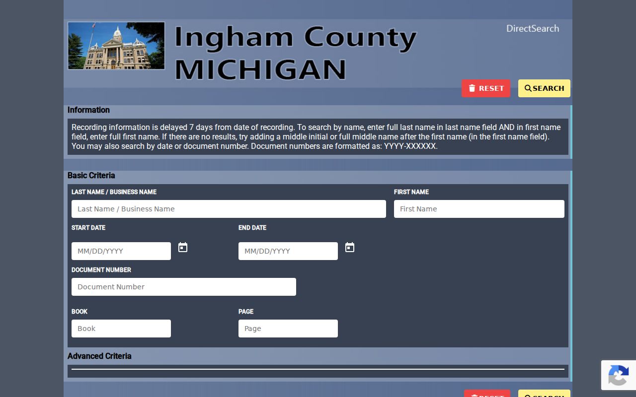 Ingham County street directory Register of Deeds Direct Search